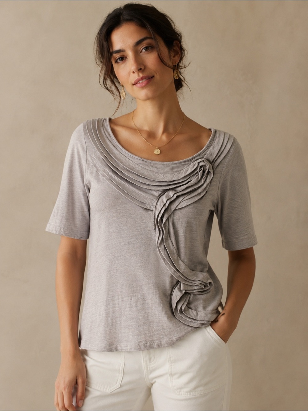 Anthropologie Pilcro Headwaters Ruffle Tee Gray 100% Cotton XL Whimsigoth